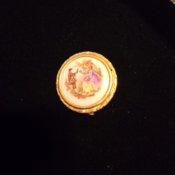 VINTAGE LIMOGES FRANCE PORCELAIN W/TROMBONE CLASP VICTORIAN REVIVAL PIN/BROOCH! - Picture 7 of 7